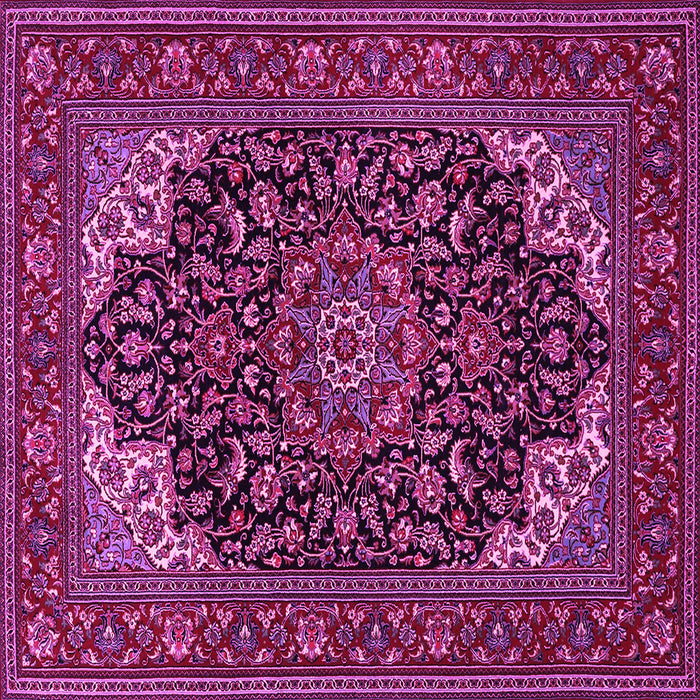 Square Machine Washable Medallion Pink Traditional Rug, wshtr1718pnk