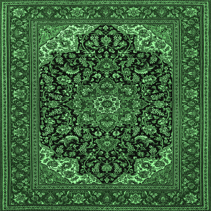 Square Medallion Emerald Green Traditional Rug, tr1718emgrn