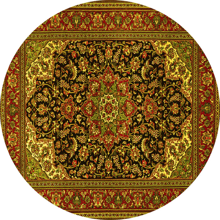 Round Medallion Yellow Traditional Rug, tr1718yw