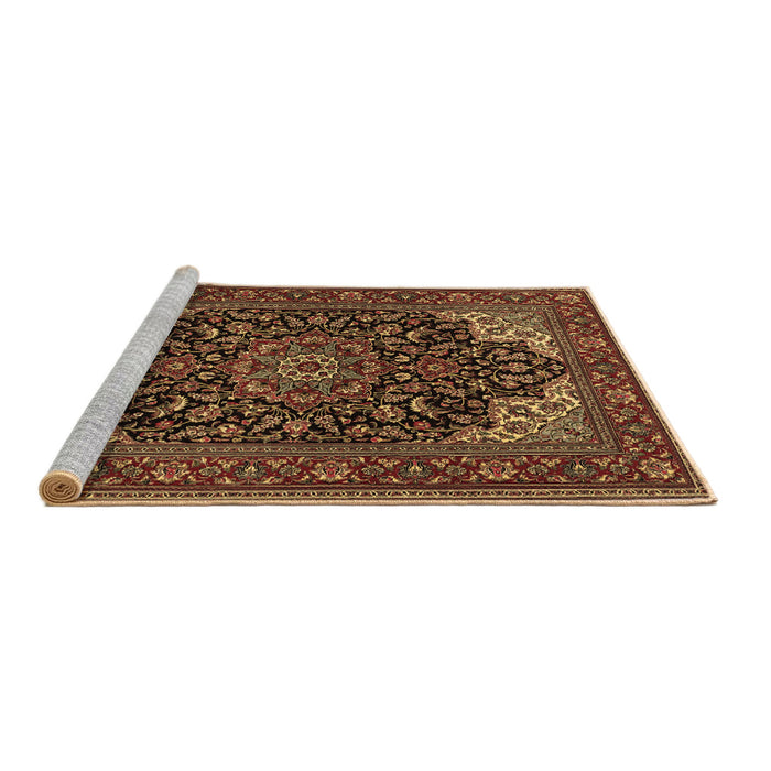 Sideview of Machine Washable Medallion Brown Traditional Rug, wshtr1718brn