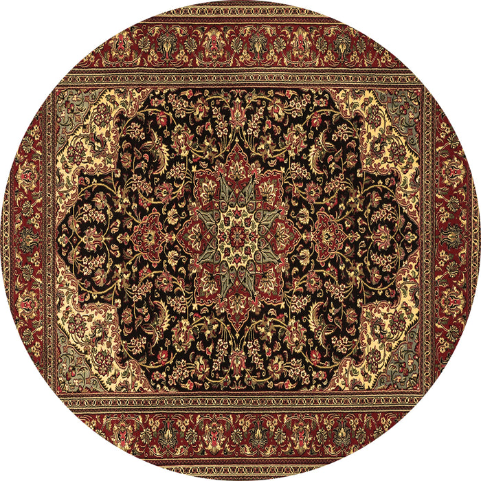 Round Machine Washable Medallion Brown Traditional Rug, wshtr1718brn