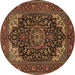 Round Machine Washable Medallion Brown Traditional Rug, wshtr1718brn