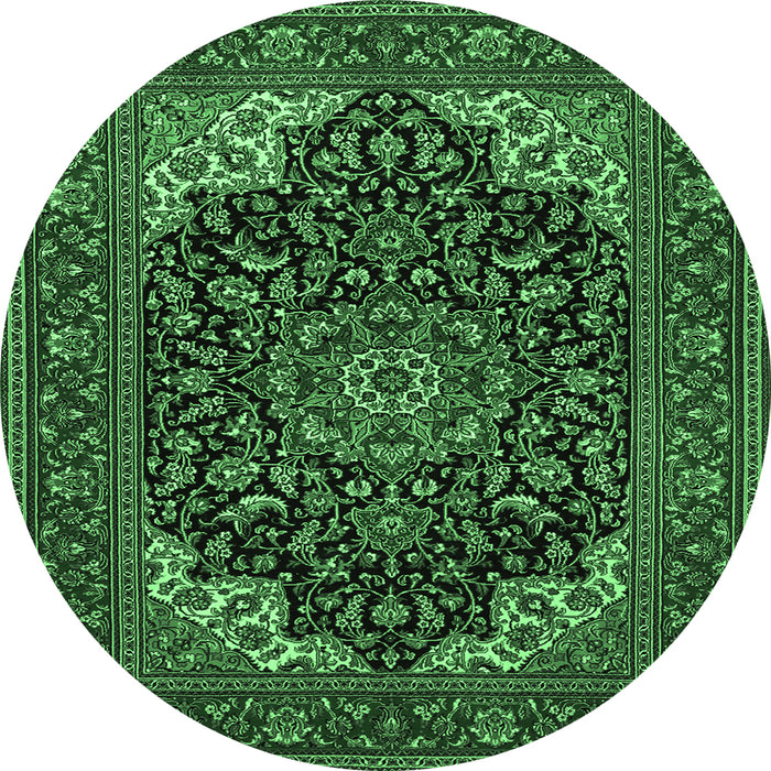 Round Medallion Emerald Green Traditional Rug, tr1718emgrn