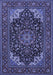 Machine Washable Medallion Blue Traditional Rug, wshtr1718blu