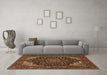 Machine Washable Medallion Brown Traditional Rug in a Living Room,, wshtr1718brn