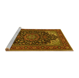 Sideview of Machine Washable Medallion Yellow Traditional Rug, wshtr1718yw