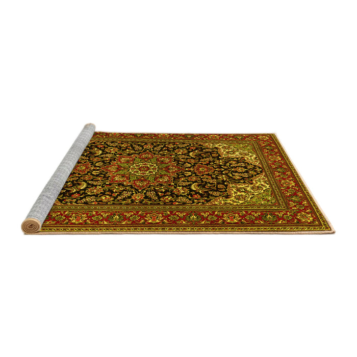 Sideview of Machine Washable Medallion Yellow Traditional Rug, wshtr1718yw