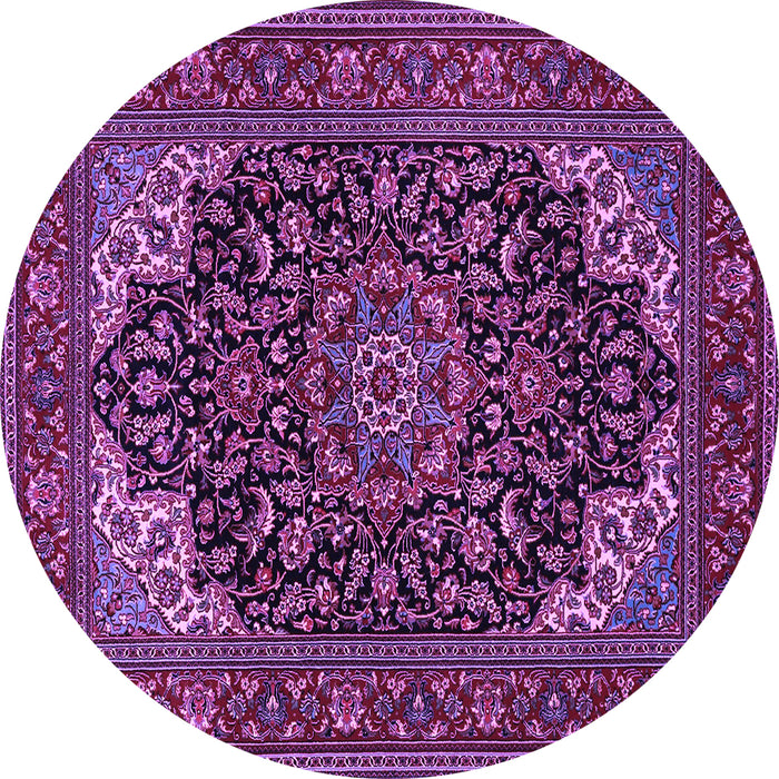 Round Machine Washable Medallion Purple Traditional Area Rugs, wshtr1718pur
