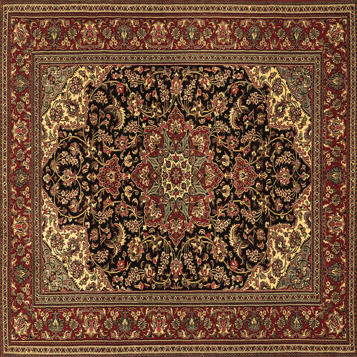 Square Machine Washable Medallion Brown Traditional Rug, wshtr1718brn