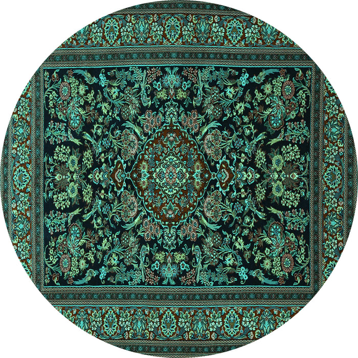 Round Medallion Turquoise Traditional Rug, tr1719turq