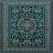 Square Machine Washable Medallion Light Blue Traditional Rug, wshtr1719lblu