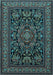 Machine Washable Medallion Light Blue Traditional Rug, wshtr1719lblu