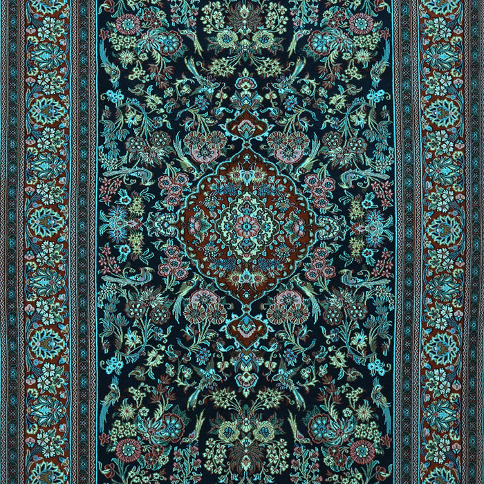 Machine Washable Medallion Light Blue Traditional Rug, wshtr1719lblu