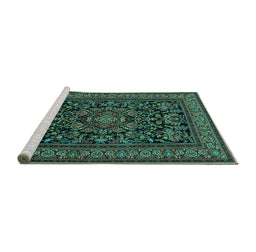 Sideview of Machine Washable Medallion Turquoise Traditional Area Rugs, wshtr1719turq