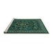 Sideview of Machine Washable Medallion Turquoise Traditional Area Rugs, wshtr1719turq