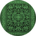 Round Machine Washable Medallion Emerald Green Traditional Area Rugs, wshtr1719emgrn