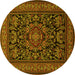 Round Machine Washable Medallion Yellow Traditional Rug, wshtr1719yw