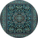 Round Medallion Light Blue Traditional Rug, tr1719lblu