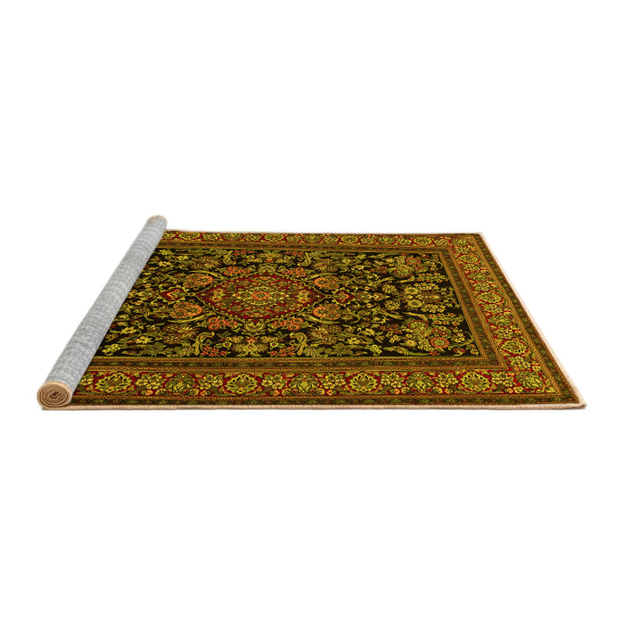 Sideview of Machine Washable Medallion Yellow Traditional Rug, wshtr1719yw