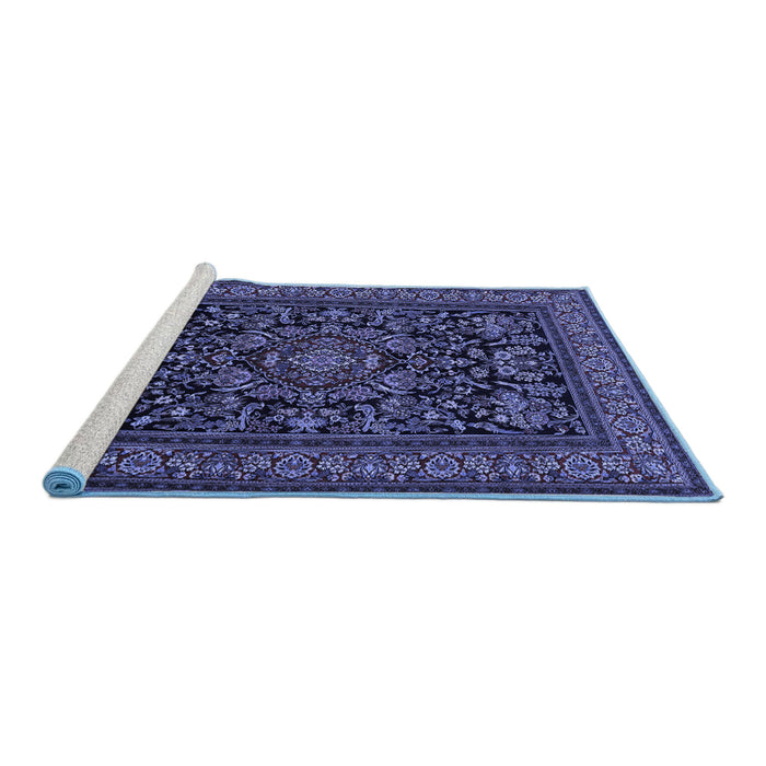 Sideview of Machine Washable Medallion Blue Traditional Rug, wshtr1719blu