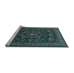 Sideview of Machine Washable Medallion Light Blue Traditional Rug, wshtr1719lblu