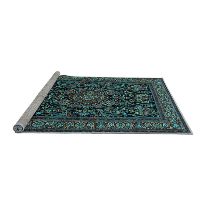 Sideview of Machine Washable Medallion Light Blue Traditional Rug, wshtr1719lblu
