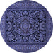 Round Machine Washable Medallion Blue Traditional Rug, wshtr1719blu