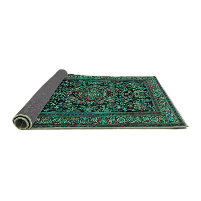 Sideview of Medallion Turquoise Traditional Rug, tr1719turq