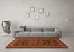 Machine Washable Medallion Orange Traditional Area Rugs in a Living Room, wshtr1719org