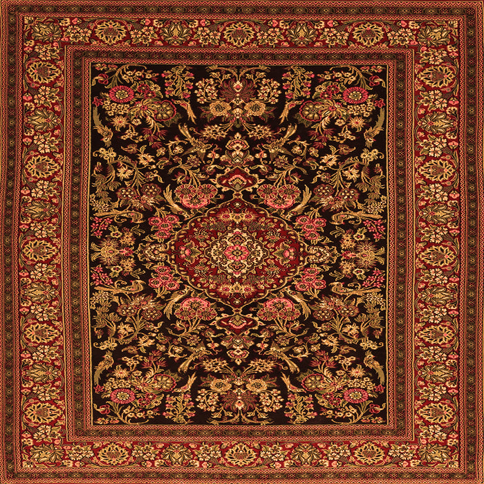 Round Machine Washable Medallion Orange Traditional Area Rugs, wshtr1719org