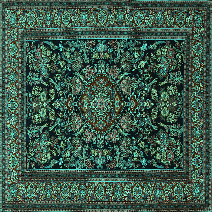 Square Machine Washable Medallion Turquoise Traditional Area Rugs, wshtr1719turq