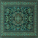 Square Machine Washable Medallion Turquoise Traditional Area Rugs, wshtr1719turq