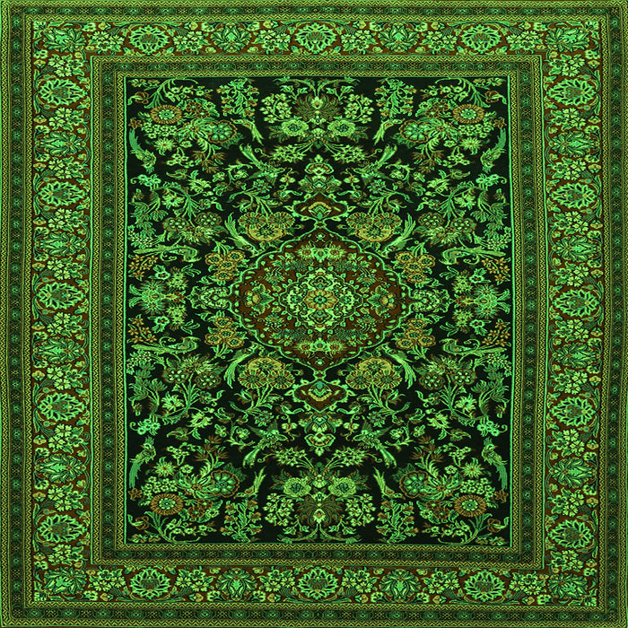 Round Machine Washable Medallion Green Traditional Area Rugs, wshtr1719grn
