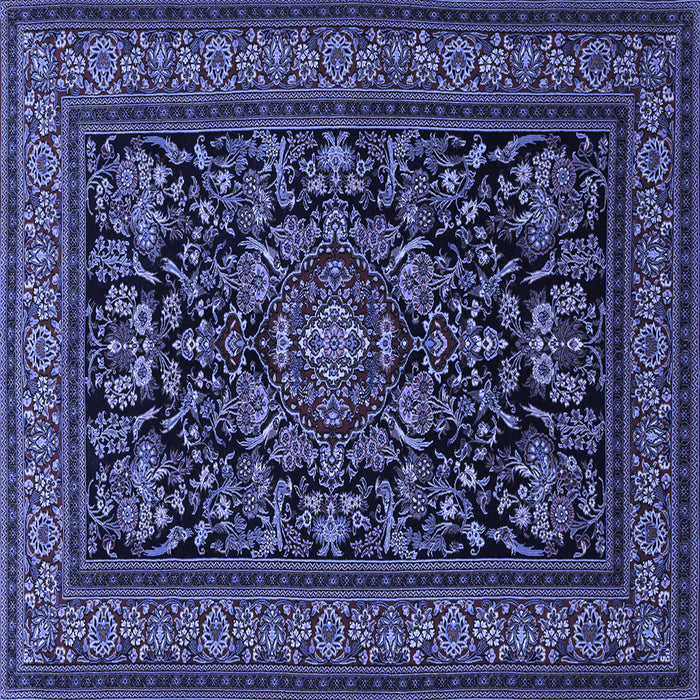 Square Machine Washable Medallion Blue Traditional Rug, wshtr1719blu