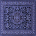 Square Machine Washable Medallion Blue Traditional Rug, wshtr1719blu