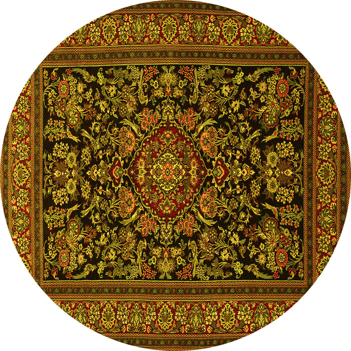 Round Medallion Yellow Traditional Rug, tr1719yw