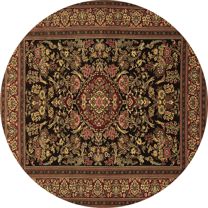 Round Machine Washable Medallion Brown Traditional Rug, wshtr1719brn