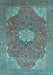 Machine Washable Medallion Light Blue Traditional Rug, wshtr171lblu