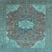 Square Machine Washable Medallion Light Blue Traditional Rug, wshtr171lblu