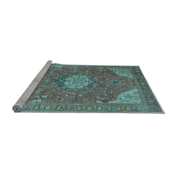 Sideview of Machine Washable Medallion Light Blue Traditional Rug, wshtr171lblu