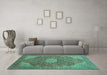 Machine Washable Medallion Turquoise Traditional Area Rugs in a Living Room,, wshtr171turq