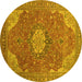 Round Machine Washable Medallion Yellow Traditional Rug, wshtr171yw