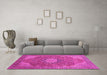 Machine Washable Medallion Pink Traditional Rug in a Living Room, wshtr171pnk