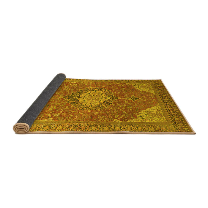 Sideview of Medallion Yellow Traditional Rug, tr171yw