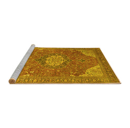 Sideview of Machine Washable Medallion Yellow Traditional Rug, wshtr171yw