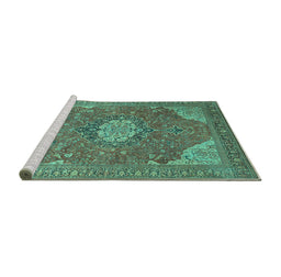 Sideview of Machine Washable Medallion Turquoise Traditional Area Rugs, wshtr171turq