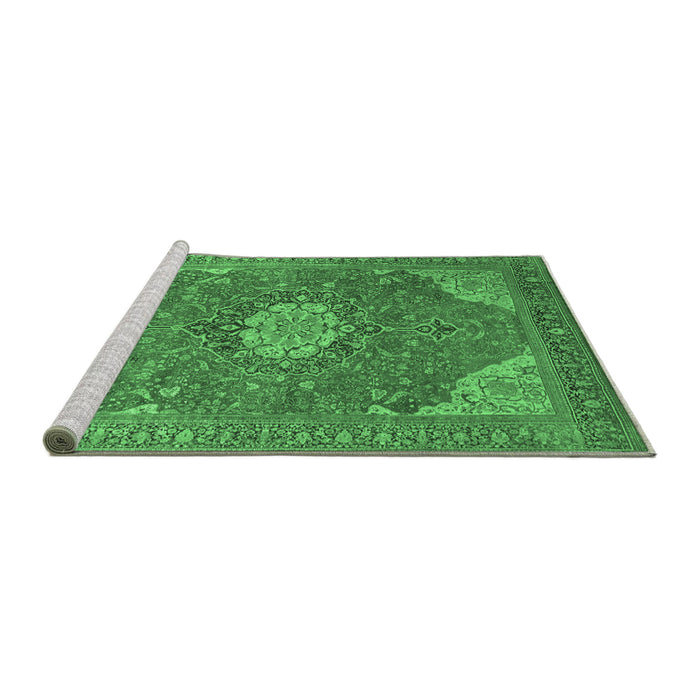 Sideview of Machine Washable Medallion Emerald Green Traditional Area Rugs, wshtr171emgrn