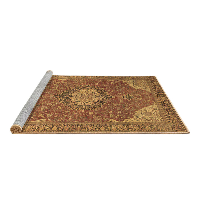 Sideview of Machine Washable Medallion Brown Traditional Rug, wshtr171brn