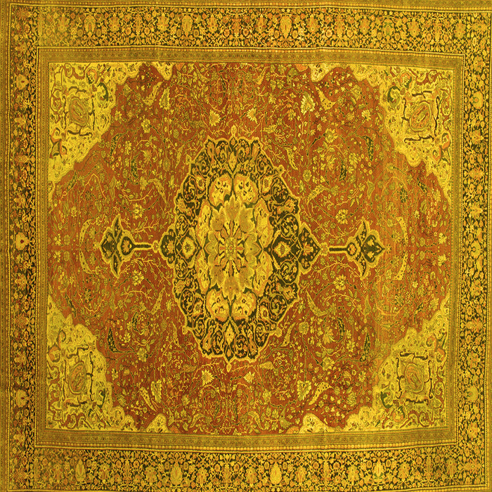Square Machine Washable Medallion Yellow Traditional Rug, wshtr171yw
