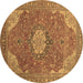 Round Machine Washable Medallion Brown Traditional Rug, wshtr171brn